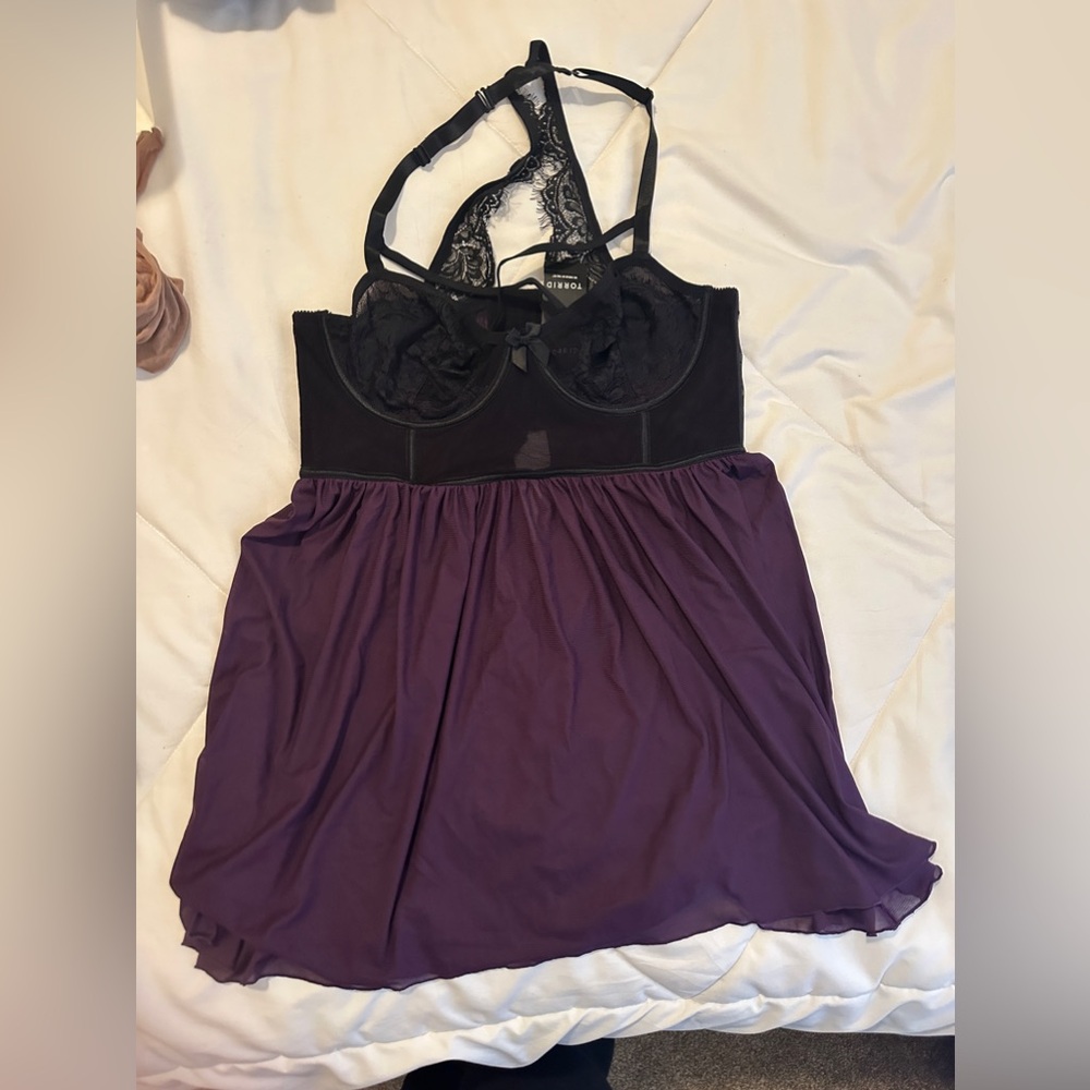 Torrid purple black lace lingerie size 0 NWT